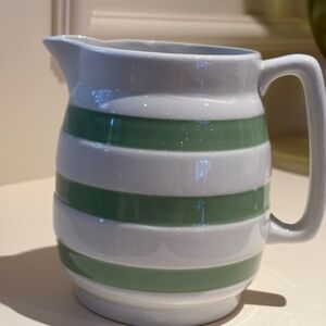 Vintage Carrigaline Pitcher/Jug White and Kiwi Green Stripes